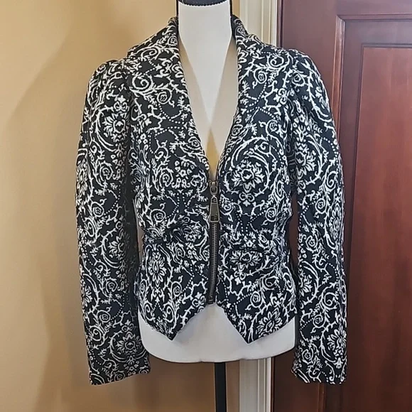 TWENTYONE BLAZER ZIPER BLACK WHITE DESIGN M MEDIUM TWENTY ONE FOREVER 21 - Picture 1 of 11